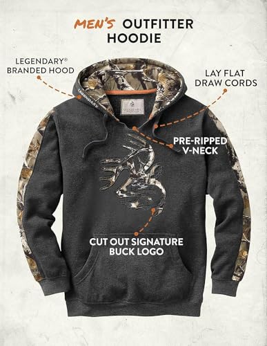 Legendary Whitetails Men's Standard Camo Outfitter Hoodie, Charcoal Heather, Large