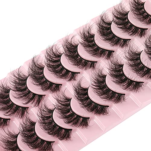 Mink Lashes False Eyelashes Dramatic Fluffy Mink Lashes Wispy 19MM Curly FANXITON Natural Look 3D Fake Eyelashes 10 Pairs Pack