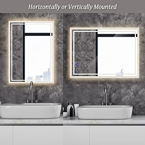 ZELIEVE 24 x 32 LED Backlit Mirror Bathroom Vanity with Lights,Anti-Fog,Dimmable,CRI90+,Touch Button,Water Proof,Horizontal/Vertical,Lighted Wall Mounted,LED for Bathroom,LED Mirrors