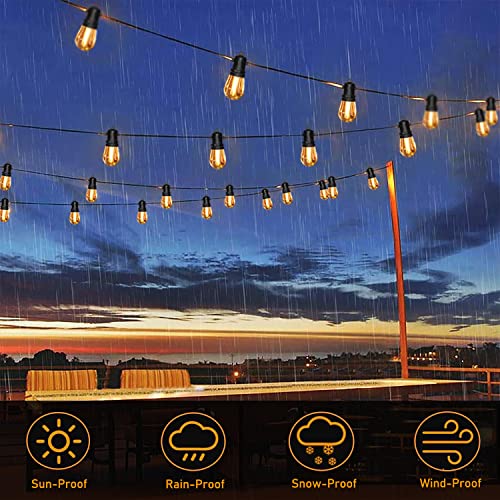 S14 48Ft LED Outdoor String Lights, Hanging Patio Lights Outdoor Waterproof with 16 Shatterproof LED Bulbs, LED Outdoor Lights for Patio Backyard Garden Balcony Cafe Wedding Party Gazebo Decorations