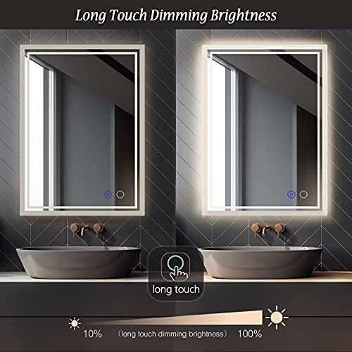 ZELIEVE 24 x 32 LED Backlit Mirror Bathroom Vanity with Lights,Anti-Fog,Dimmable,CRI90+,Touch Button,Water Proof,Horizontal/Vertical,Lighted Wall Mounted,LED for Bathroom,LED Mirrors