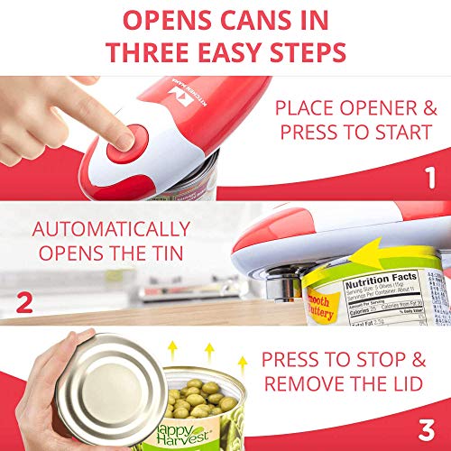 Kitchen Mama Auto Electric Can Opener Christmas Gift Ideas: Open Your Cans with A Simple Press of Button - Automatic, Hands Free, Smooth Edge, Food-Safe, Battery Operated, YES YOU CAN (Red)