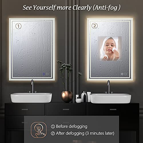 ZELIEVE 24 x 32 LED Backlit Mirror Bathroom Vanity with Lights,Anti-Fog,Dimmable,CRI90+,Touch Button,Water Proof,Horizontal/Vertical,Lighted Wall Mounted,LED for Bathroom,LED Mirrors