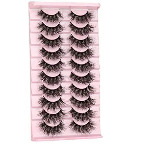 Mink Lashes False Eyelashes Dramatic Fluffy Mink Lashes Wispy 19MM Curly FANXITON Natural Look 3D Fake Eyelashes 10 Pairs Pack