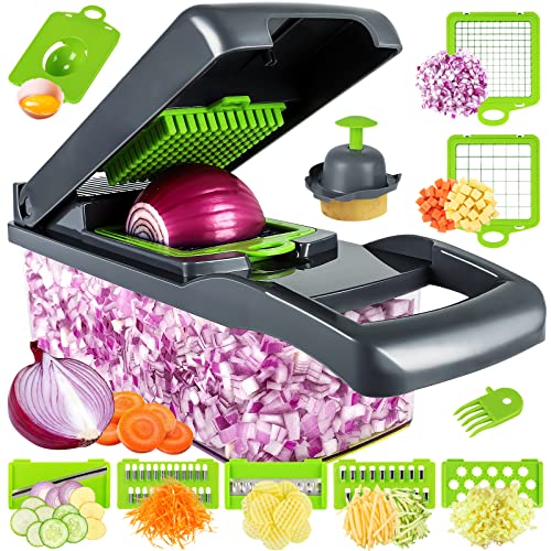 Vegetable Chopper, Pro Onion Chopper, Multifunctional 13 in 1 Food Chopper, Kitchen Vegetable Slicer Dicer Cutter,Veggie Chopper With 8 Blades,Carrot and Garlic Chopper With Container…