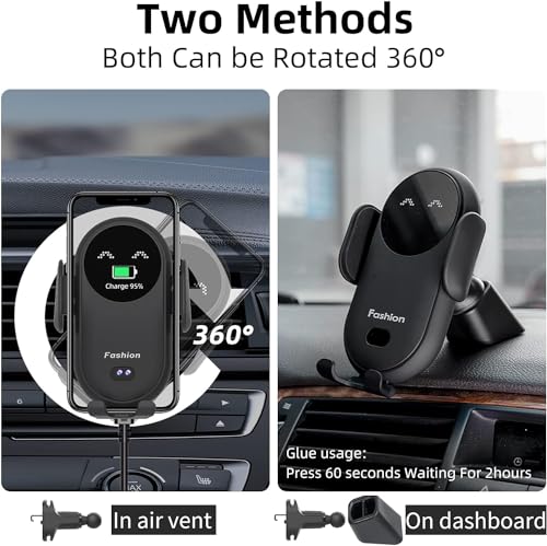 Wireless Car Charger Mount,Infrared Smart Sensor 15W Fast Charging,Kharly Fashion Auto Clamping Phone Holder for Car Vent Phone Mount Wireless Charger for iPhone 14/13/12/11 Pro Max/S22 Ultra（Black）