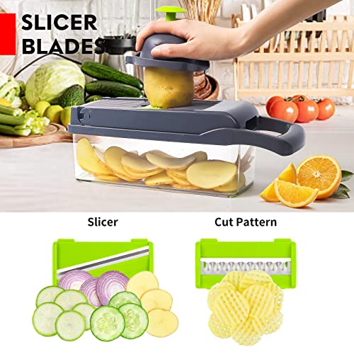 Vegetable Chopper, Pro Onion Chopper, Multifunctional 13 in 1 Food Chopper, Kitchen Vegetable Slicer Dicer Cutter,Veggie Chopper With 8 Blades,Carrot and Garlic Chopper With Container…