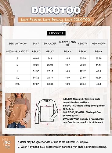 Dokotoo Womens Shirts Fall Casual Long Sleeve Crewneck Color Block Y2k Pullover Ladies Waffle Striped Knitted Jumper Tops Autumn Winter Tunics Blouses Khaki Large