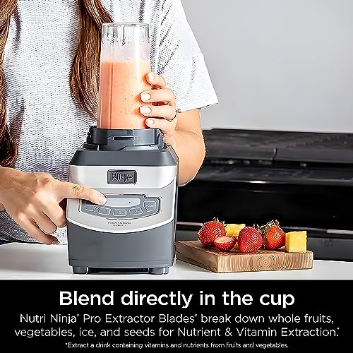 Ninja BL660 Professional Compact Smoothie & Food Processing Blender, 1100-Watts, 3 Functions -for Frozen Drinks, Smoothies, Sauces, & More, 72-oz.* Pitcher, (2) 16-oz. To-Go Cups & Spout Lids, Gray