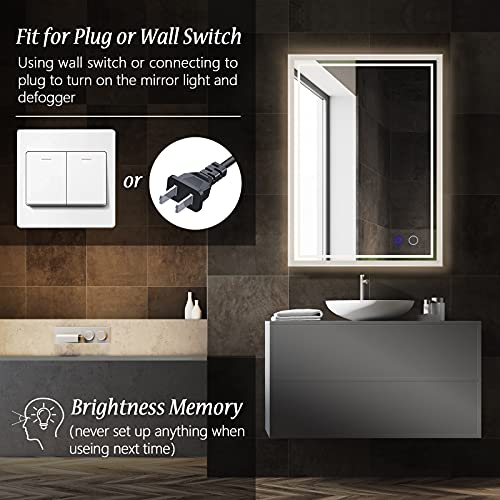 ZELIEVE 24 x 32 LED Backlit Mirror Bathroom Vanity with Lights,Anti-Fog,Dimmable,CRI90+,Touch Button,Water Proof,Horizontal/Vertical,Lighted Wall Mounted,LED for Bathroom,LED Mirrors