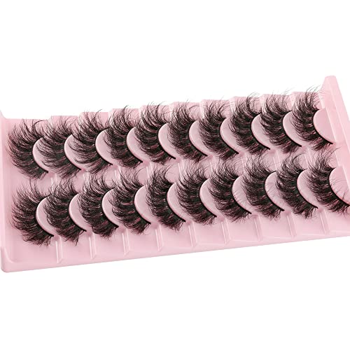 Mink Lashes False Eyelashes Dramatic Fluffy Mink Lashes Wispy 19MM Curly FANXITON Natural Look 3D Fake Eyelashes 10 Pairs Pack