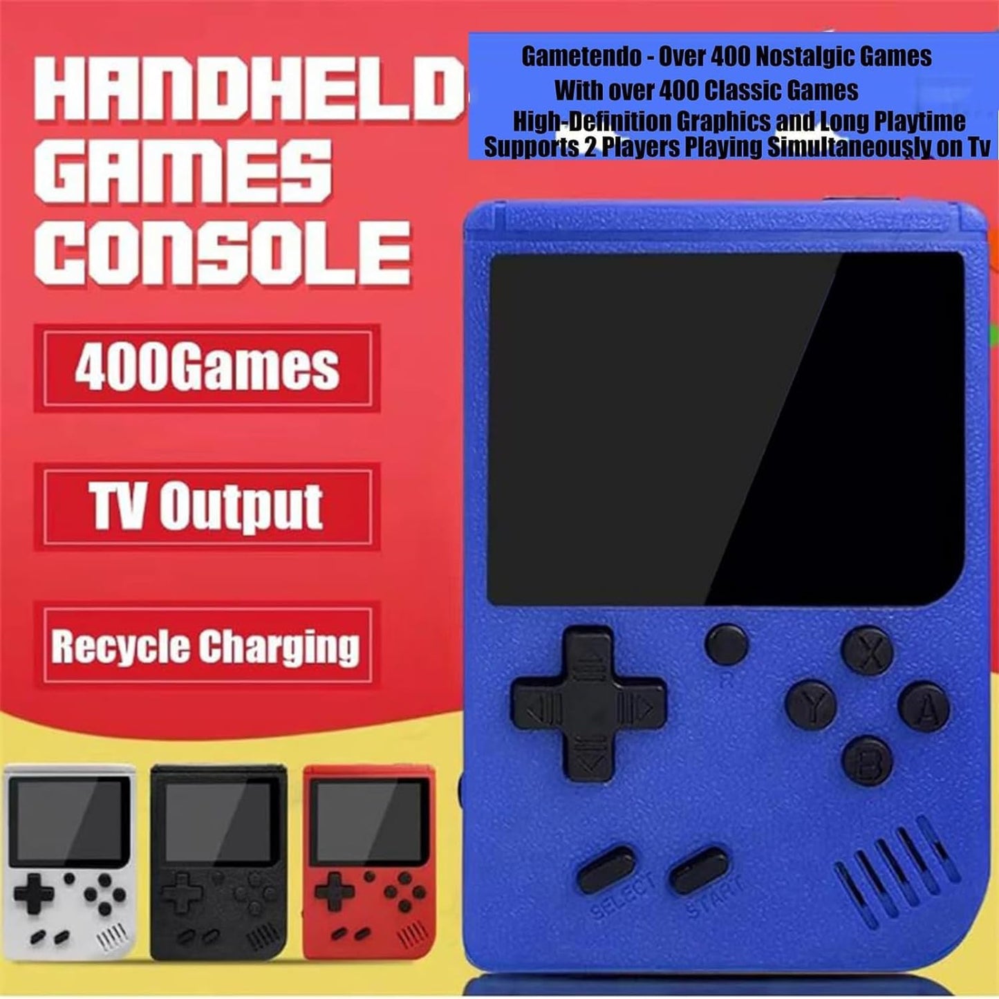 Tiny Tendo - Tiny Tendo 400 Games, Tinytendo Handheld Console, 2024 Best Portable Retro Video Game Console with Game Controller (Blue)