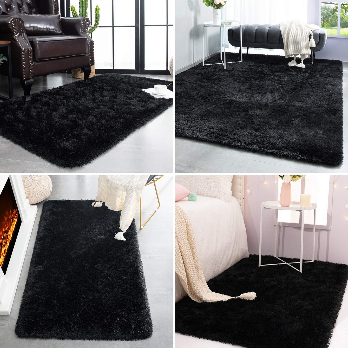 TWINNIS Super Soft Shaggy Rugs Fluffy Carpets, 4x5.9 Feet, Indoor Modern Plush Area for Living Room Bedroom Kids Nursery Home Decor, Upgrade Anti-Skid Durable Rectangular Fuzzy Rug, Black